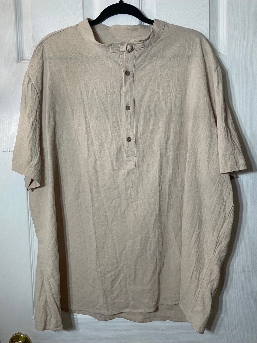 Men's Henley Short Sleeve Shirt in Beige